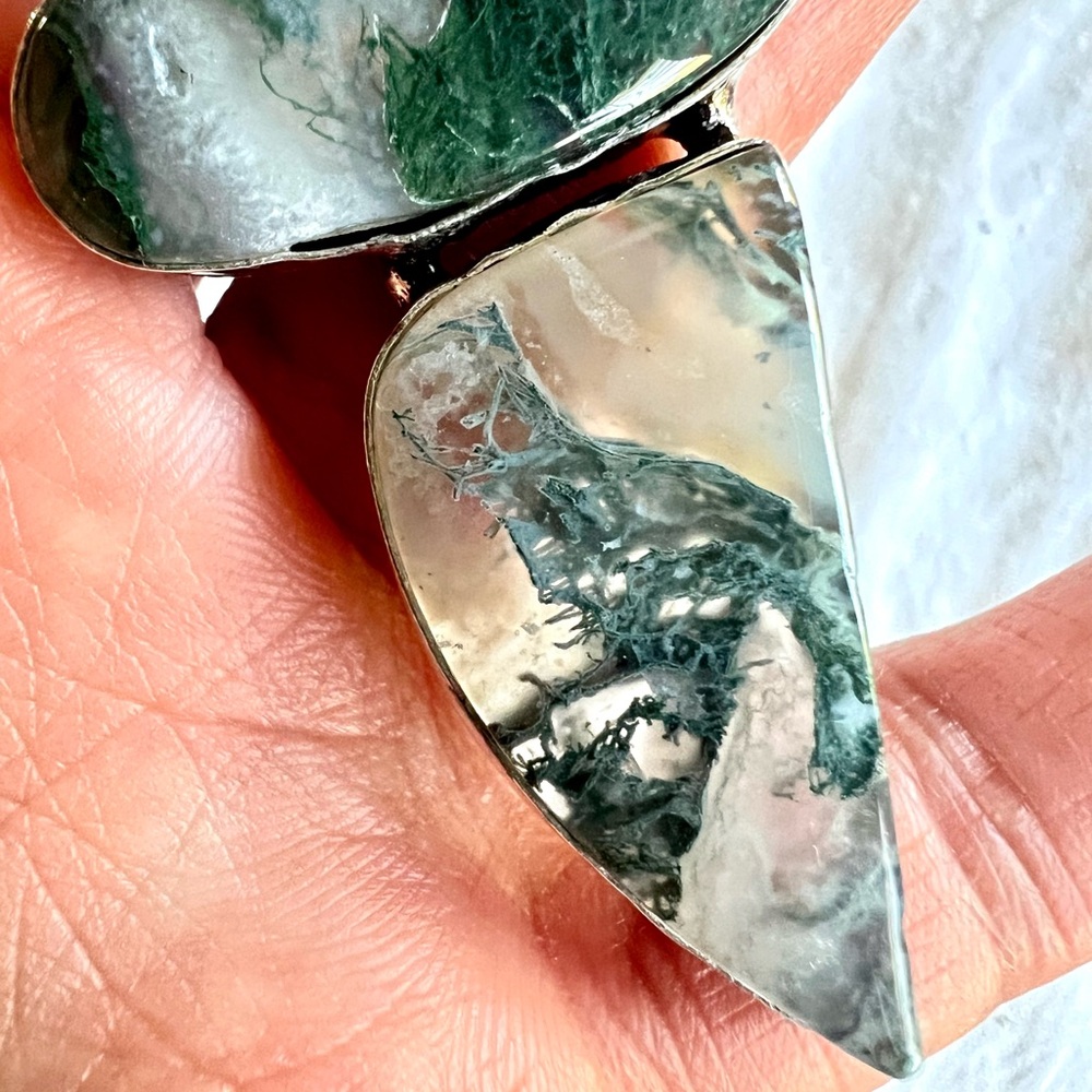 925 Earth Stone Moss Agate Pendant Necklace - Picture 4 of 7